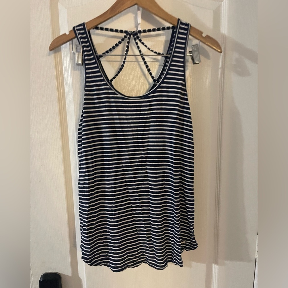 Hollister Navy and White Striped Tank Top‎
